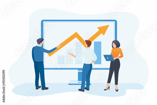 Business Team Analyzing Upward Trending Graph on Computer Screen