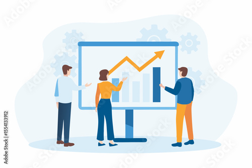 Business Team Analyzing Growth Chart on Whiteboard Presentation