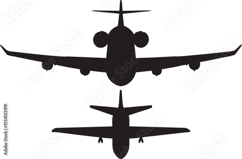Airplane Silhouette Vector | Jet Aircraft Front View Clipart Design