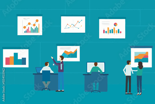 Business Team Analyzing Data Charts Graphs Presentation Meeting Office