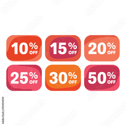 Discount percentage off labels for promotional sales isolated on white