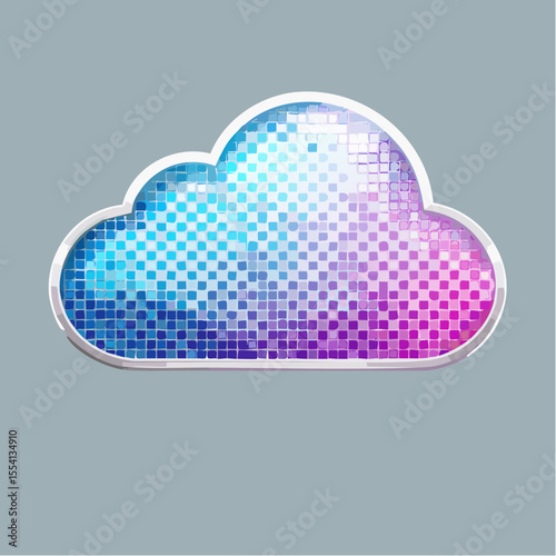 puffy cloud silhouette filled with interlocking hexagonal pixels in pearl white and soft gray