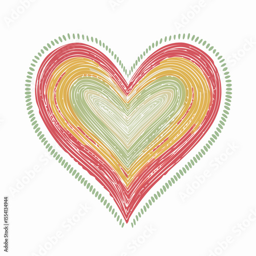 wobbly crimson heart sketch filled with peachy crosshatch lines and soft edges