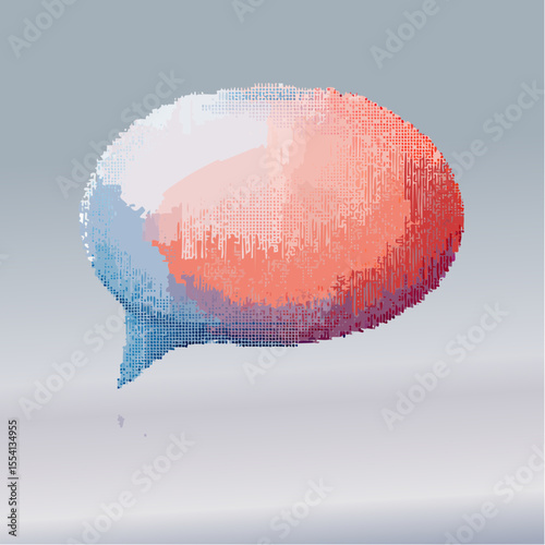 rounded speech bubble mosaic made of neon coral steel and blue pixels