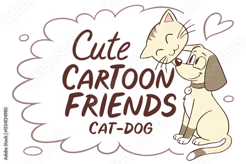 Charming vintage cartoon cat and dog friends in a playful embrace