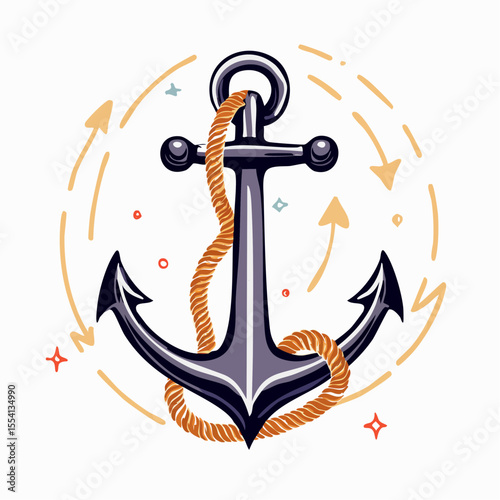 hand-drawn nautical anchor with ochre rope and teal rivets in a sketchy style