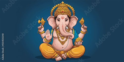 Vector Illustration of Lord Ganesha with Traditional Elements