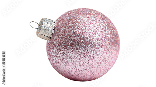 a pink christmas ornament with a silver bow