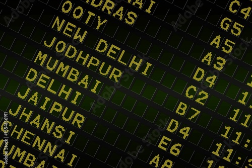 Black airport departures board for india