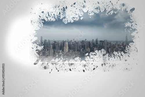 Splash on wall revealing cityscape