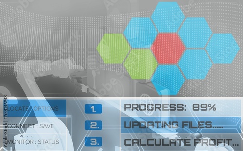 Graphic image of hexagon shapes with text on screen