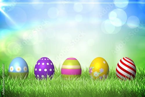 Colourful easter eggs on the grass