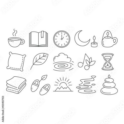 Spa and wellness line art icons isolated on white background