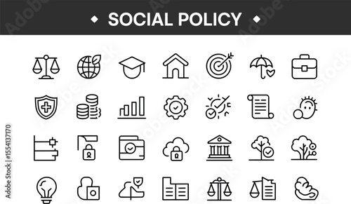 Social policy icon set in line style on white background
