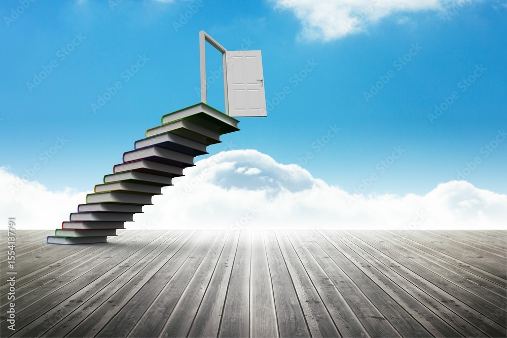 Naklejka premium Book steps leading to door against sky
