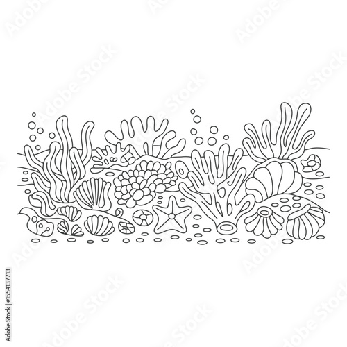 Underwater coral reef scene isolated on white background