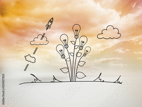 Light bulb flower graphic in bright sky