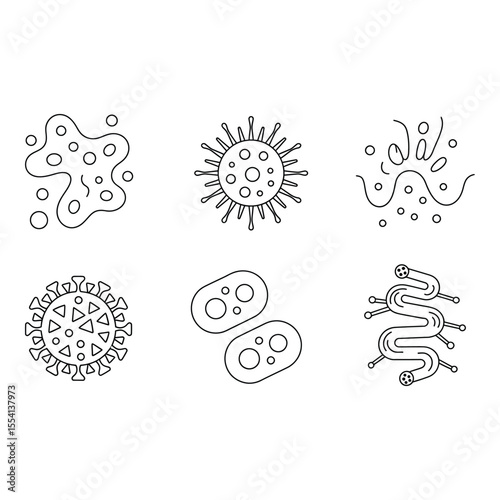 Variety of virus and bacteria shapes isolated on white background