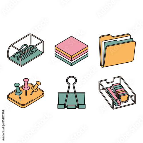 Various office stationery supplies in a neat arrangement