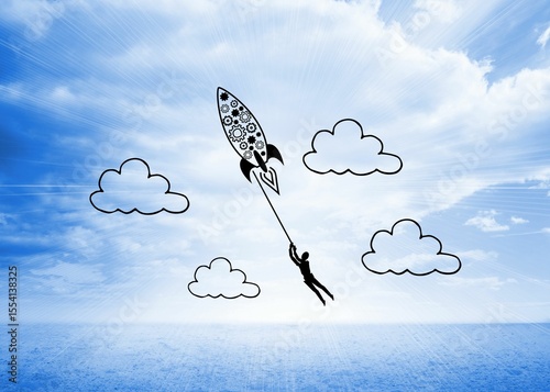 Rocket graphic on bright horizon