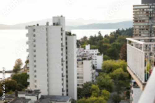 Blurry view of cityscape during summer