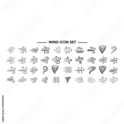 Wind icon set with various air flow symbols isolated on white