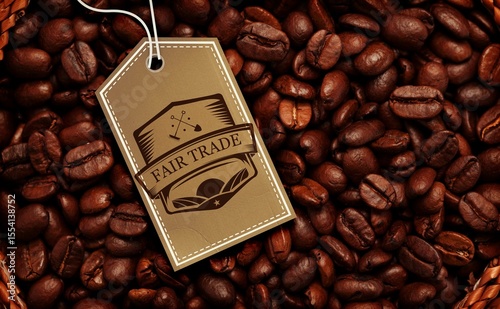 Quality tag over roasted coffee beans