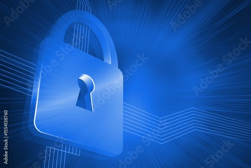 Big lock on blue background