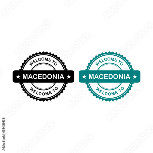 Welcome to Macedonia stamp design, perfect for travel, tourism, and destination themes, available in black and teal variations.