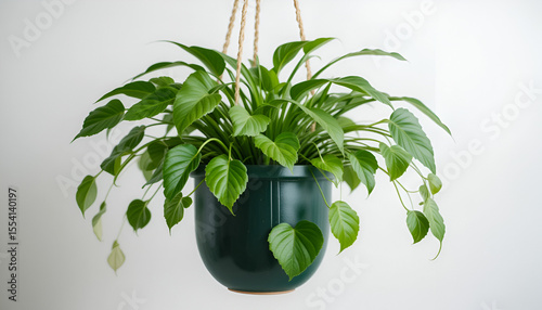 Lush green Heartleaf Philodendron cascades from a hanging pot, bringing a touch of serene nature indoors with its vibrant foliage and clean aesthetic.