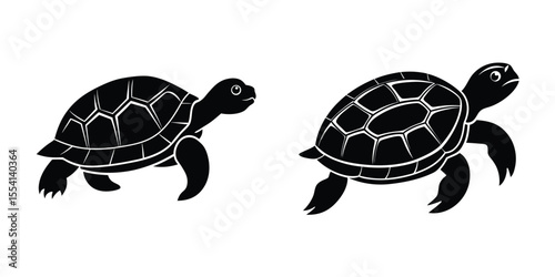Turtle Retracting Head Flat Silhouette on White Background