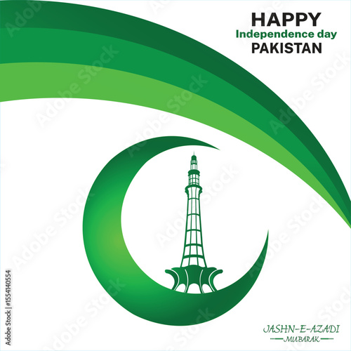 Pakistan Independence Day 14 august day, happy independence day, youm e azadi day, poster, banner, card, template with moon, star, Wight and green background with vector illustration  