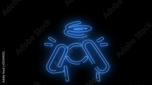 Drone surveillance robot with glowing blue futuristic tracking system icons