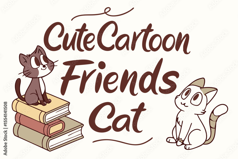 Obraz premium Cute cartoon cat illustration with rustic vintage typography design