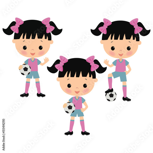Running soccer player girl vector cartoon illustration