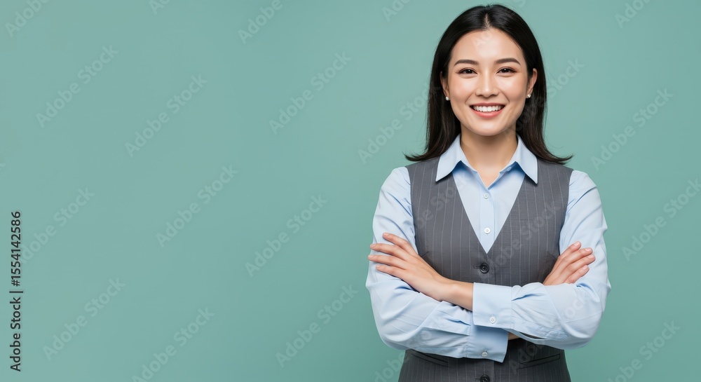 Portrait of a smiling woman with crossed arms against a blue background Portrait of a smiling woman with crossed arms against a blue background