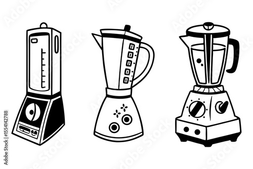 Vintage Blender Icons in Black and White Vector Art for Home Decor and Cooking