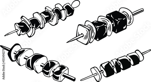 Kebab Skewer Silhouette Vector Illustration Isolated on White Background.