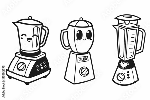 Retro Black and White Blender Vector Illustration Set for Kitchen Appliance Design