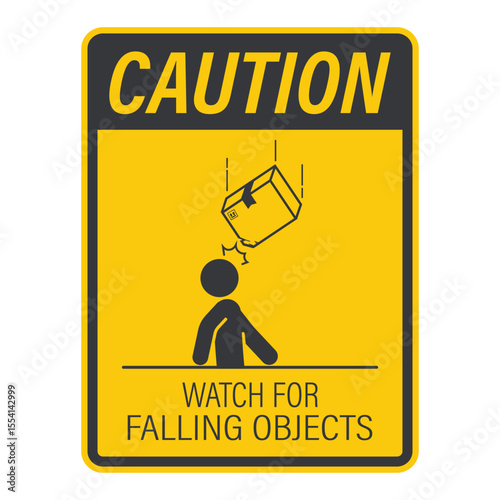 Isolated warning sign of falling cardboard boxes, reminding workers to stay alert and follow warehouse safety instructions and precautions