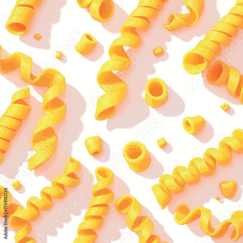 Vsai fusilli pasta seamless pattern repeating on white background
