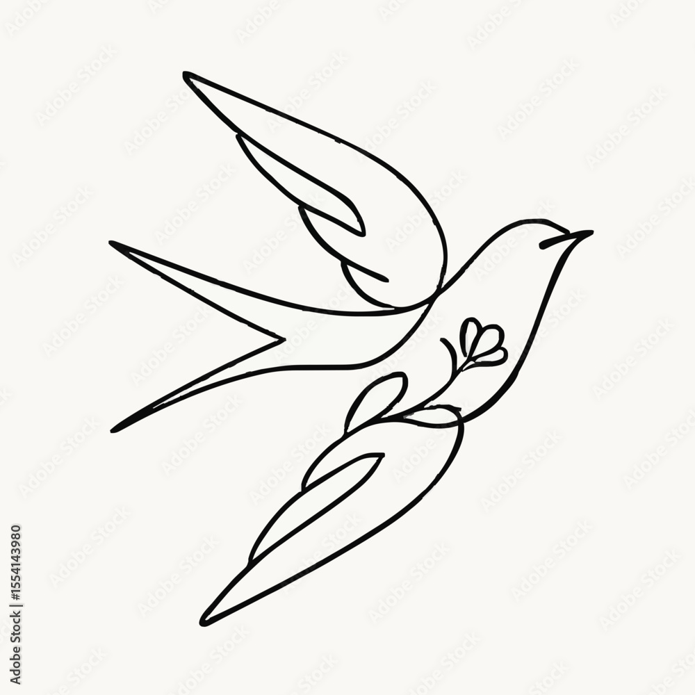 This elegant vector image features a swallow in flight, adorned with a delicate flower. Perfect for design lovers, the high-quality line art suits tattoos, logos, or digital projects This elegant vector image features a swallow in flight, adorned with a delicate flower. Perfect for design lovers, the high-quality line art suits tattoos, logos, or digital projects