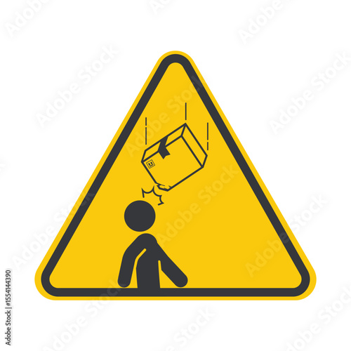 Isolated warning sign of falling cardboard boxes, reminding workers to stay alert and follow warehouse safety instructions and precautions