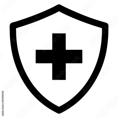 Black Shield Icon with Central Cross Symbol medical