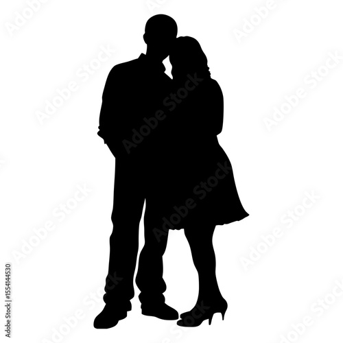 Silhouette of a Couple Embracing on White Background