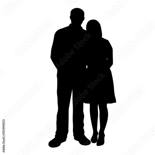 Silhouette of Embracing Couple Full Body on White Background