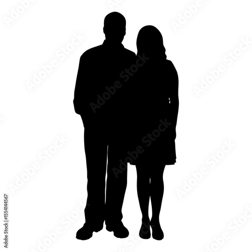 Silhouette of Embracing Couple Full Body on White love
