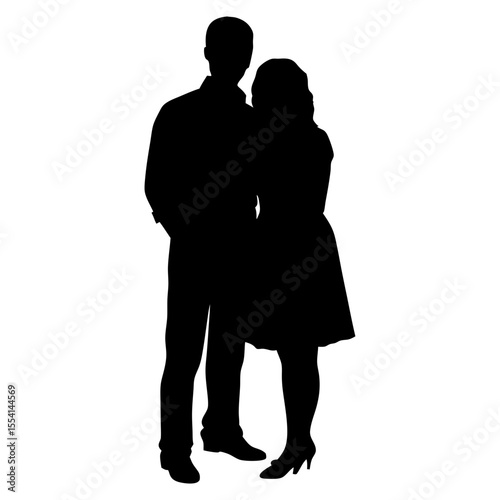 Silhouette of Embracing Couple Full Body on White love 1