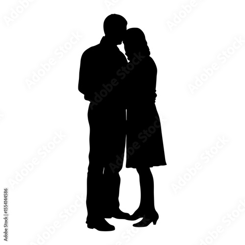 Silhouette of a Couple Embracing on White Background 1