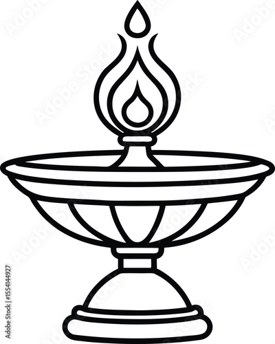 Flat Vector of Ornate Indian Oil Lamp Design